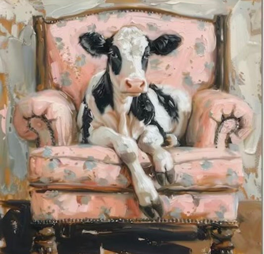 Cow Pink Chair Tea Towel