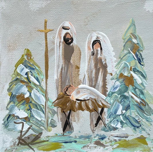 GA  Nativity Christmas Trees Tea Towel