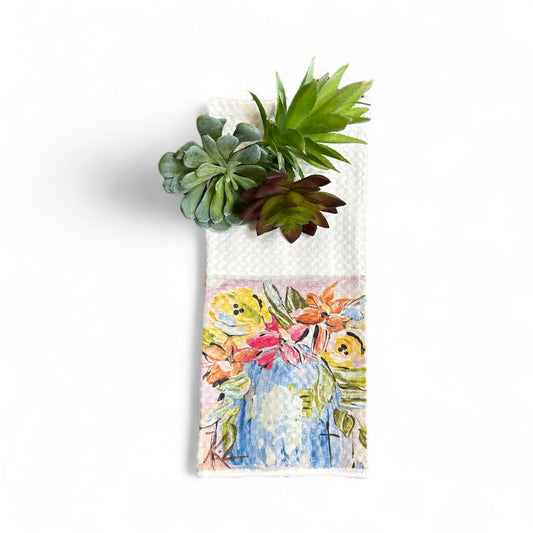Bright Blue Vase Floral Tea Towel