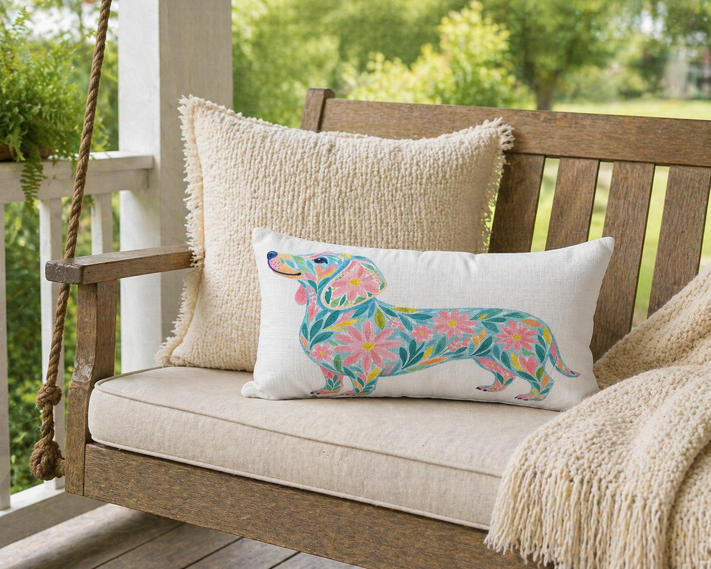 Pastel Petal Weenie Dog Lumbar Pillow