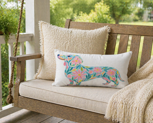 Pastel Petal Weenie Dog Lumbar Pillow