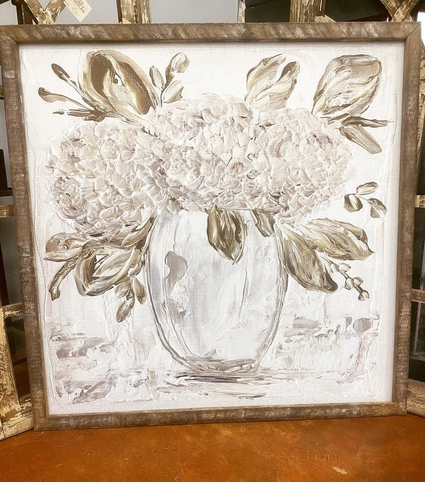 Neutral Hydrangea Framed Art 36x36 or 42x42