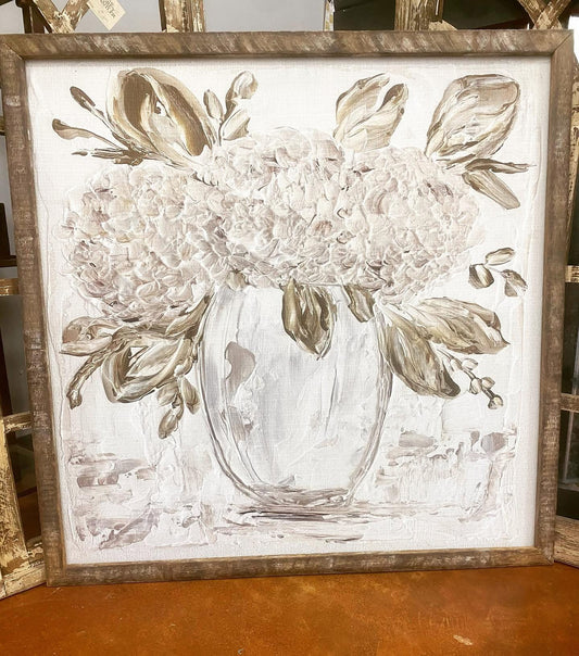 Neutral Hydrangea Framed Art 36x36 or 42x42
