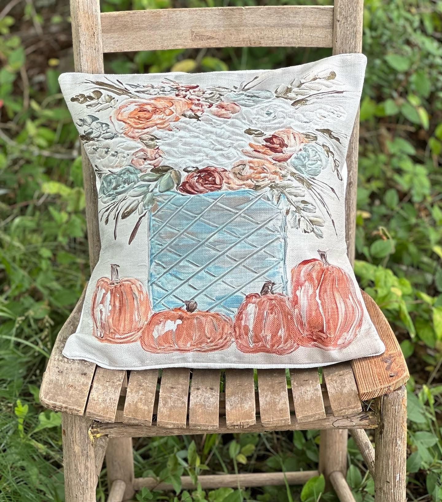 Fall Pumpkin Floral Pillow