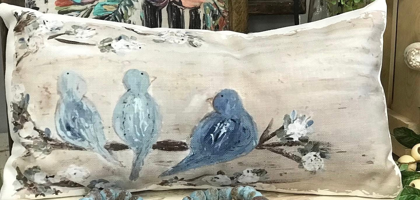 Blue Bird Trio Pillow