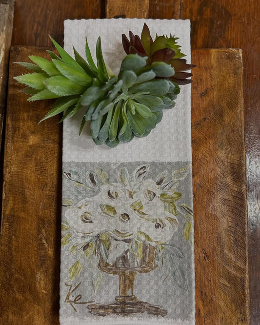 Gold Vase Floral Tea Towel