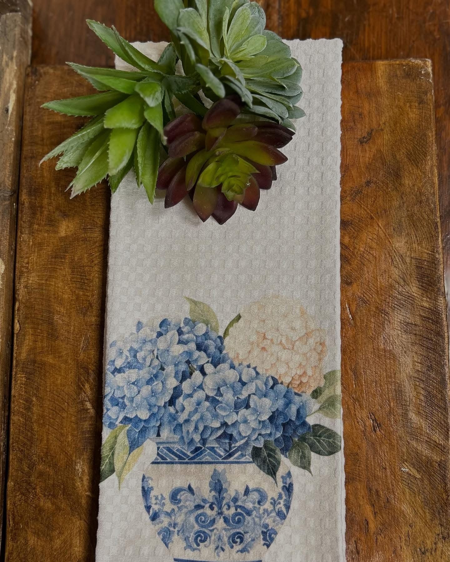Blue & Peach Hydrangea Tea Towel