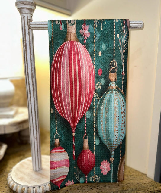 Ornaments with Emerald Background Tea Towel