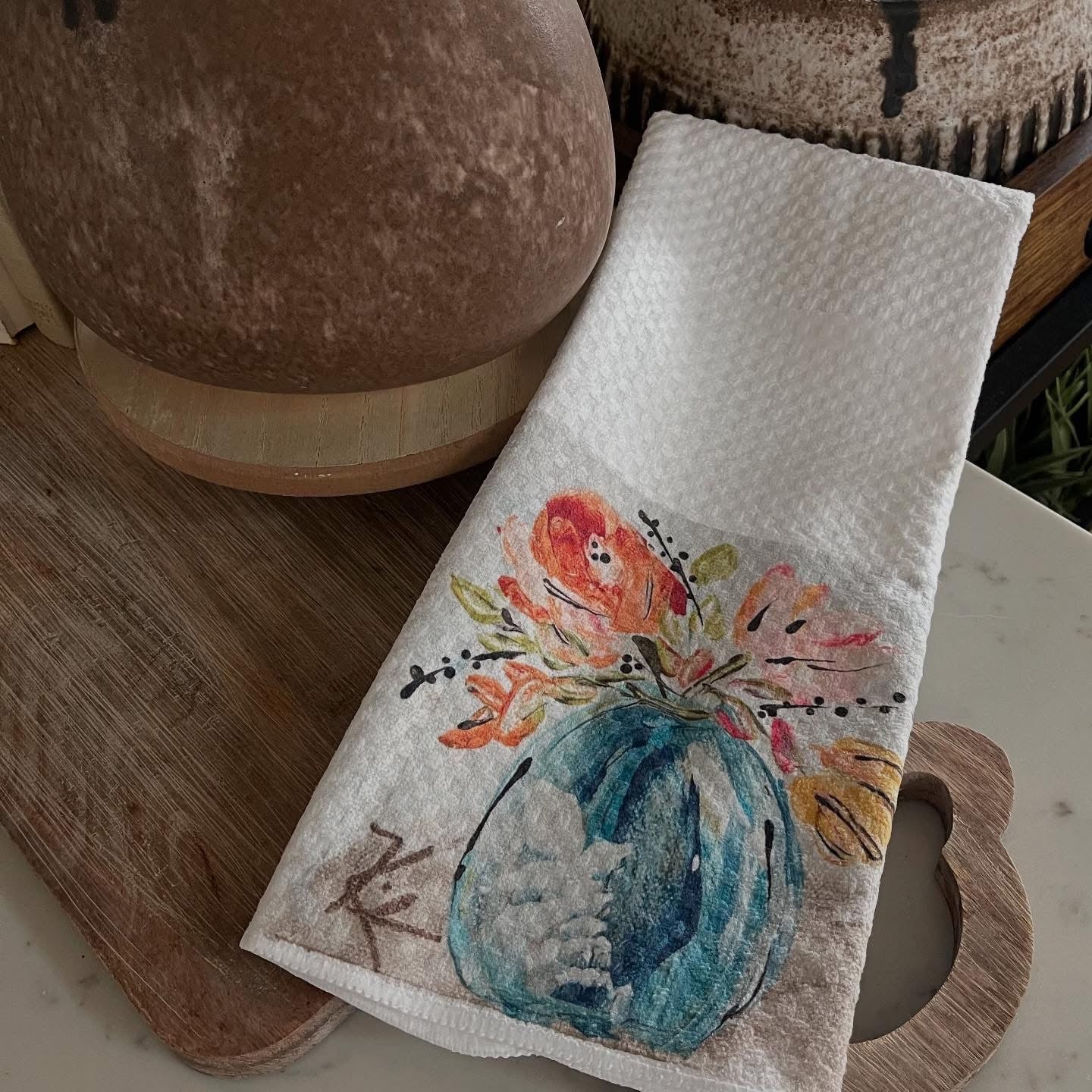 Blue Vase Floral Tea Towel