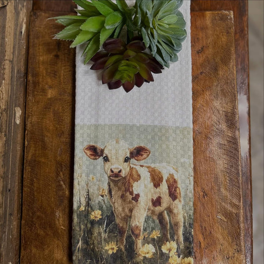 Brown Floral Cow Tea Towel