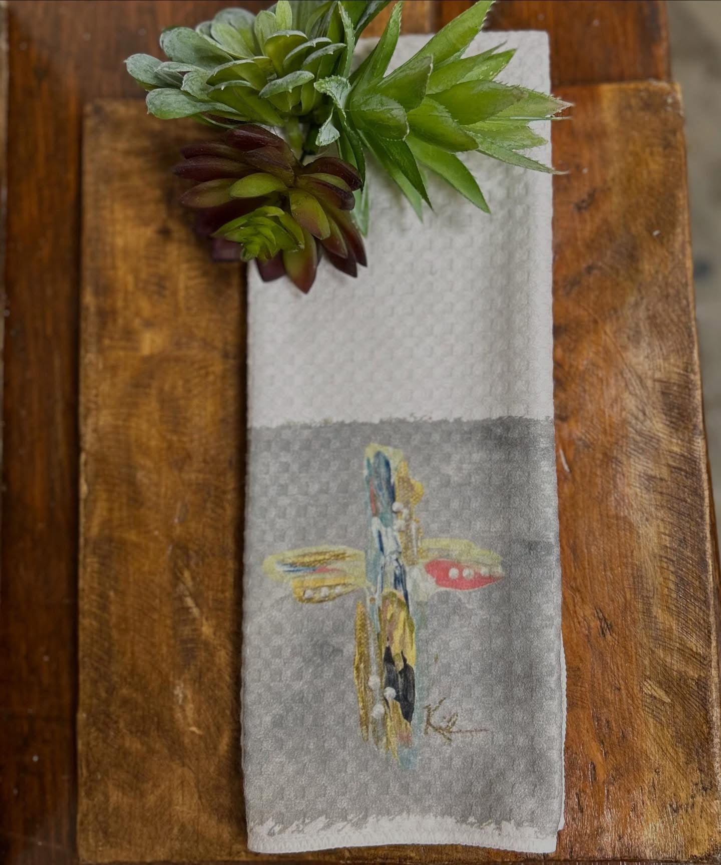 Gray Colorful Cross Tea Towel