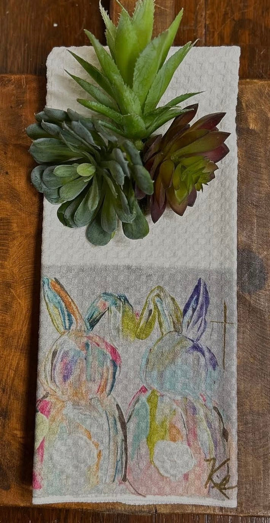 Colorful Bunnies Tea Towel