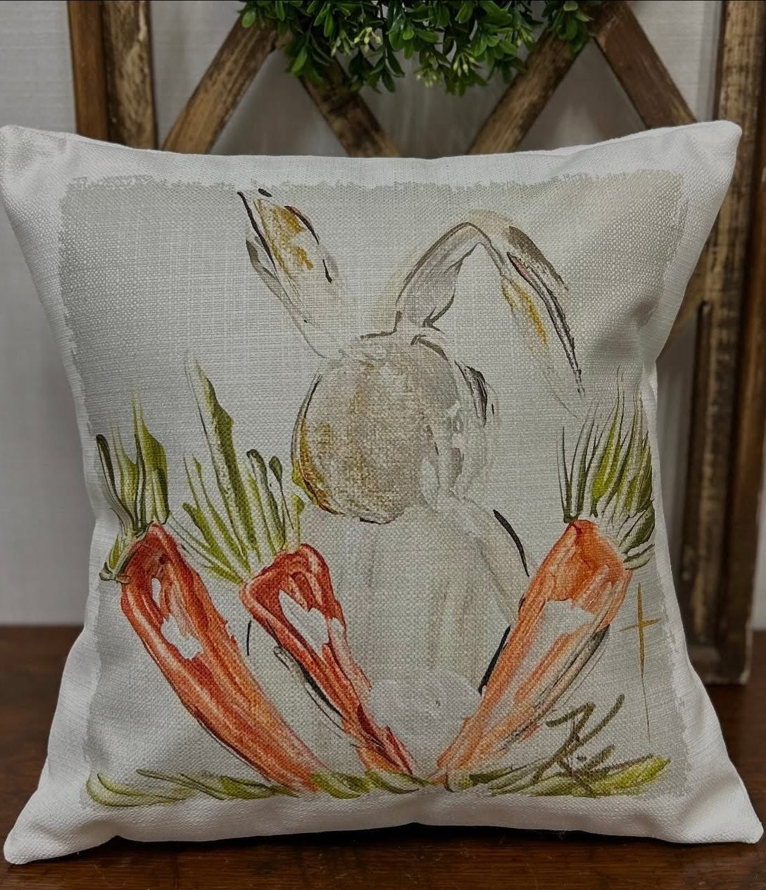 Bunny With Carrots Pillow