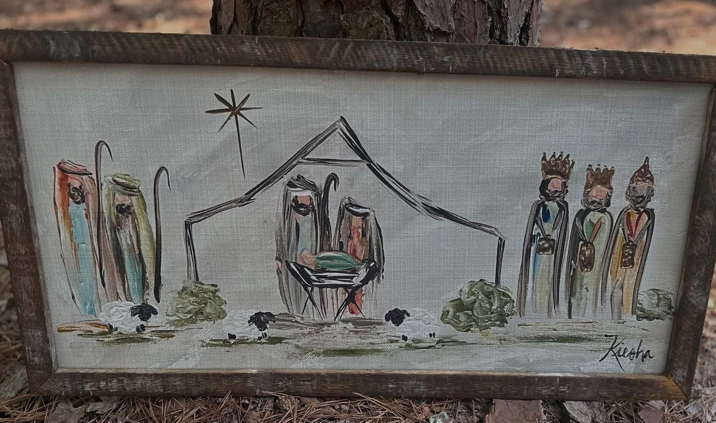 Nativity With Sheep Framed Art