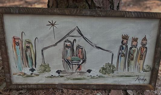 Nativity With Sheep Framed Art