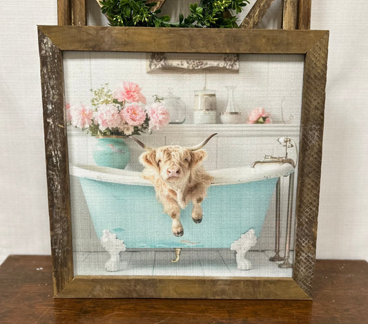 Highland Cow Bathtub Framed Art