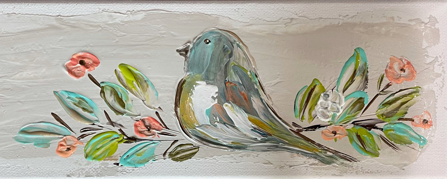 GA Bird with Flowers Framed Art